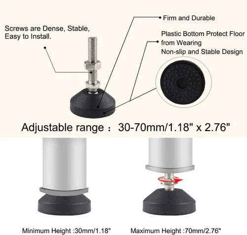 Vista 4 de uxcell M10 x 1.969 x 1.969 in Máquina niveladora de pie nivelador ajustable pierna antideslizante protector de piso para fábrica 4