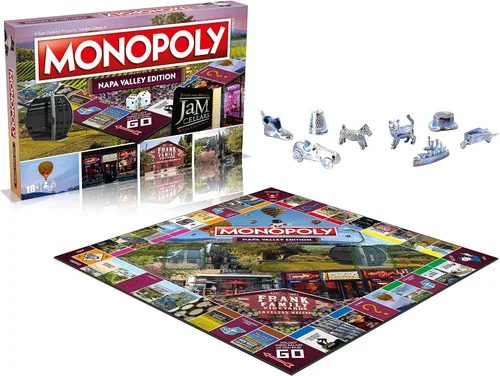 Vista 4 de Monopoly Juego de mesa Napa Valley Edition: 2-6 jugadores Juegos de mesa familiares para niños y adultos, juegos de mesa para niños de 8 años