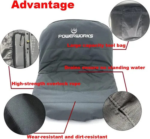 Vista 6 de POWERWORKS Cubierta para asiento de cortacésped Deluxe Riding resistente al clima, Mediana, Negra