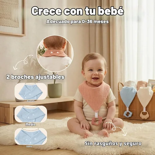 Vista 7 de Baberos de dentición para bebé, paquete de 6 con mordedor acoplable, 100% algodón orgánico, baberos súper absorbentes y suaves Beige