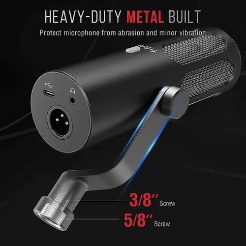 Vista 7 de FIFINE XLR/USB Micrófono dinámico para podcast de transmisión, micrófono XLR de estudio, micrófono para PC todo en metal con botón de silencio