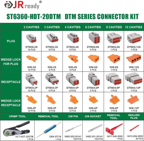 Vista 3 de JRready ST6360 Kit de conectores Deutsch, conector DTM 2 3 4 6 8 12 pines, herramienta de engarce Deutsch, contactos sólidos 20-22 AWG, 10 piezas