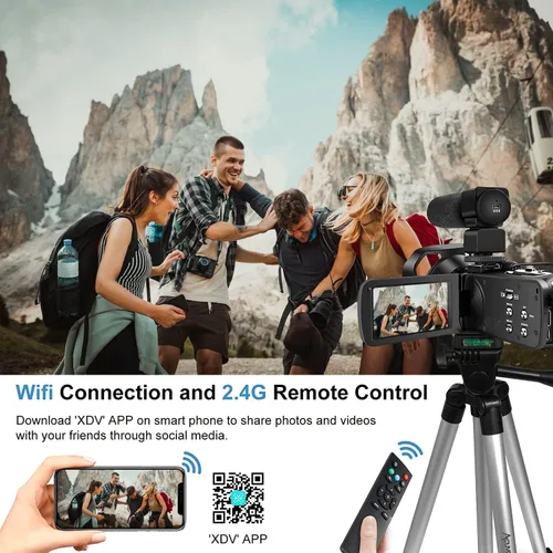 Vista 3 de Acuvar Videocámara 4K 48MP Auto Focus 60FPS WiFi Vlogging Cámara para YouTube 18X Zoom Videocámara digital con micrófono, estabilizador, lector