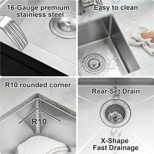 Vista 6 de Fregadero de Bar - PEPO Fregadero de Cocina Bajo Encimera de 13 x 15 Pulgadas, Fregadero de Cocina Pequeño de Una Sola Cubeta de Acero Inoxidable