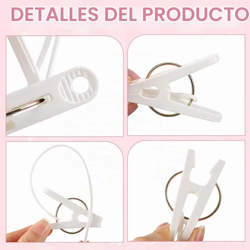 Vista 2 de Honeydak Paquete de 30 Ganchos Multiusos para Lavandería Clips Colgantes a Granel con Clips Colgadores de Cuerda de Plástico para Ropa de Bebé Blanco