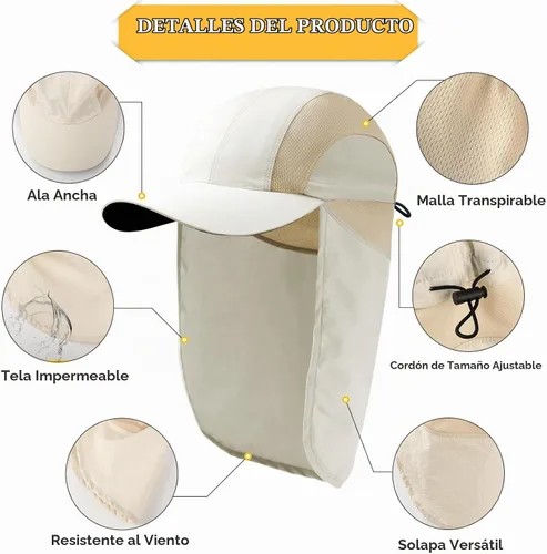 Vista 2 de Sombrero de sol para hombre con malla transpirable sombreros de sol para hombres sombrero de pesca Beige