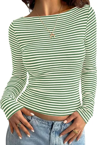 Vista 11 de PRETTYGARDEN Camisas de manga larga a rayas para mujer, tops lindos de Rayas Beige Marrón