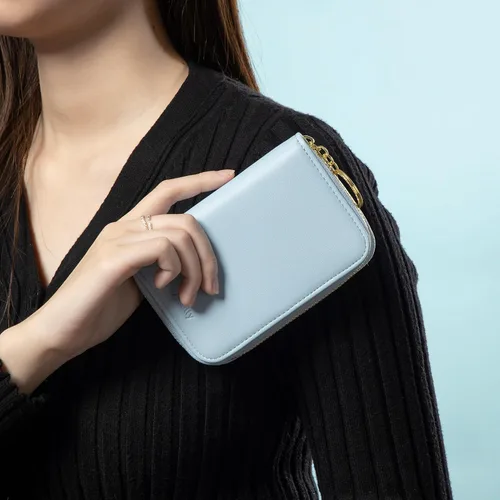 Vista 6 de Vulkitty Billetera para mujer, con cremallera, plegable, pequeña, de piel, con bloqueo RFID, con ventana de identificación y bolsillo para monedas