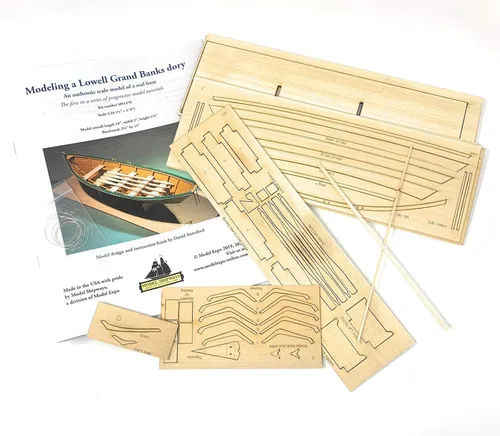 Vista 3 de Lowell Grand Banks Dory - Kit de barco de madera a escala 1:24 con piezas de tilo cortadas con láser, planos e instrucciones detallados, base