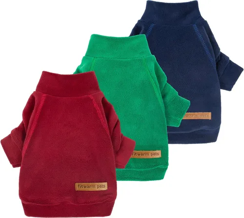 Vista 12 de Fitwarm Paquete de 3 suéteres clásicos de forro polar para perro, ropa de invierno para perros pequeños y niñas, sudadera de cuello alto para perro