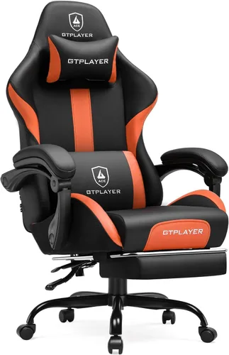 Vista 14 de GTPLAYER Silla de juegos con cojín de resorte de bolsillo, silla de oficina de cuero con respaldo alto ergonómico y soporte lumbar para aliviar