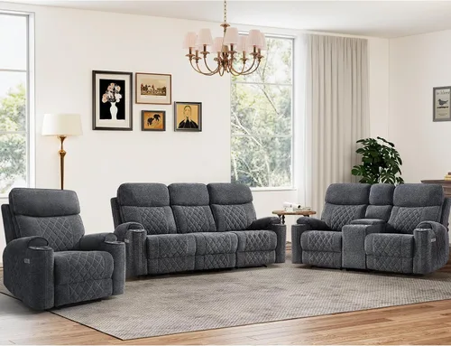 Vista 18 de HAOMARKETS Silla reclinable eléctrica para adultos con puerto USB, sofás reclinables eléctricos de tela suave con portavasos de metal, sillas