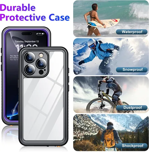Vista 54 de Temdan - Funda impermeable diseñada para iPhone 12, protector de pantalla y cámara integrado IP68 bajo el agua, cuerpo completo, a prueba de caídas