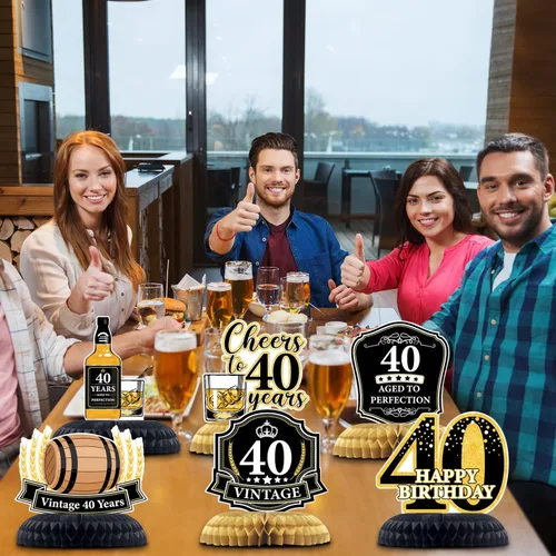 Vista 2 de Centros de mesa de panal de abeja de whisky de 40 años, 6 piezas de decoraciones de cumpleaños de edad a 40 perfección, decoraciones de cumpleaños