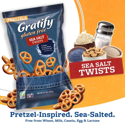 Vista 3 de Gratify Pretzel Sea Salt Twists – Patatas fritas de pretzel veganas y sin gluten, bolsas individuales, aperitivos horneados saludables al horno