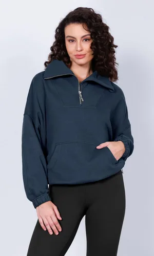 Vista 2 de ODODOS Sudaderas ajustables para mujer, cuello embudo, media cremallera, sudaderas con forro polar de gran