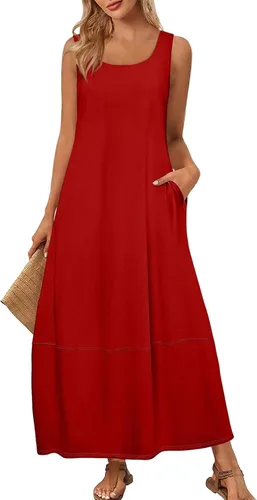 Vista 39 de Vestidos de iglesia para mujer 2025, casual, holgado, sin mangas, largo, fluido, vestido de verano con bolsillos