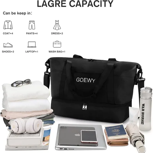 Vista 3 de Bolsa de gimnasio para mujer, bolsa deportiva para hombres con compartimento para zapatos, bolsas de viaje con bolsillo húmedo, escuela, yoga