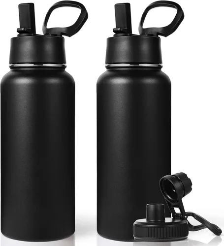 Vista 41 de Neihepal Botella de agua aislada de 32 onzas con 2 tapas (tapa con pajilla y boquilla), botellas de agua de doble pared de acero inoxidable 18/8