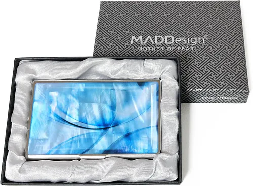Vista 5 de MADDesign Mother of Pearl Funda para tarjetas de visita, Azul (Abstract Blue), Pequeña, Moderno