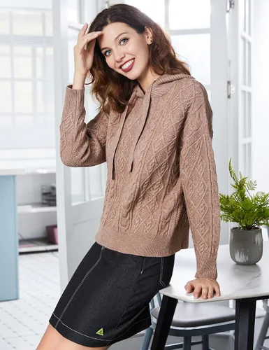 Vista 4 de SDEER - Sudadera con capucha para mujer, de punto acanalado, manga larga, con cordón