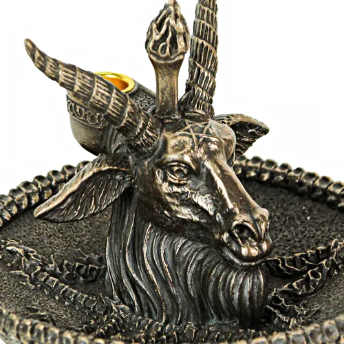 Vista 3 de Veronese Design 4 1/8" Beast Head Baphomet Escultura de resina Acabado Bronce Flujo Incienso Bowl