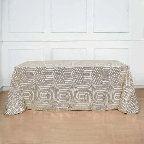Vista 13 de Efavormart - Mesa cuadrada de tul geométrico con lentejuelas doradas brillantes de 72 pulgadas Dorado