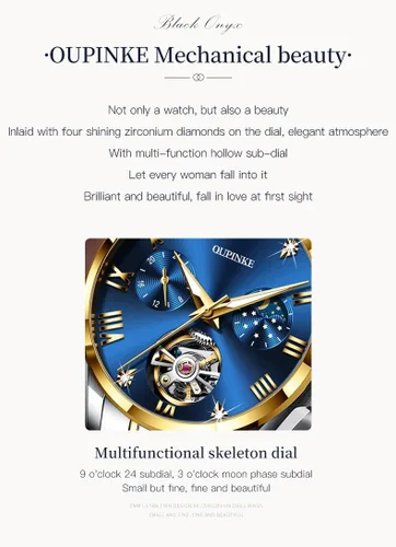 Vista 4 de OLEVS Reloj de pulsera de lujo impermeable para mujer, mecánico, automático, elegante, de lujo, impermeable, para mujer