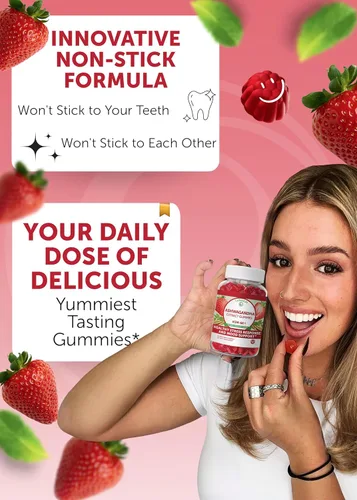 Vista 4 de Lunakai Paquete de gomitas Candida & Ashwagandha fabricadas en Estados Unidos – Salud intestinal y apoyo al estrés – 60 unidades cada una