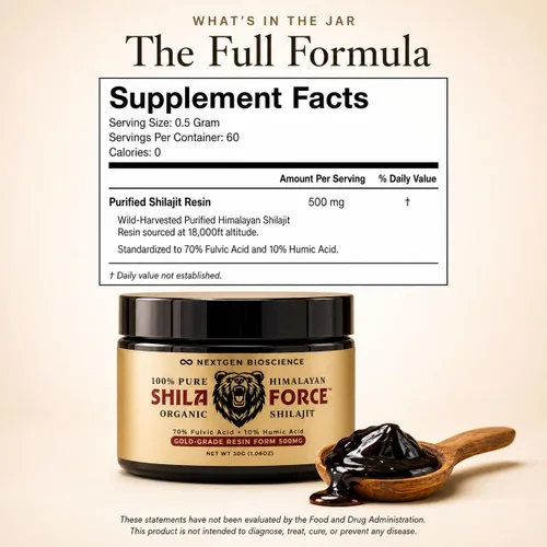 Vista 5 de ShilaForce™ Shilajit - Resina viva orgánica orgánica del Himalaya cosechada en estado silvestre de grado dorado, 500 mg, 70% ácido fúlvico y 10%