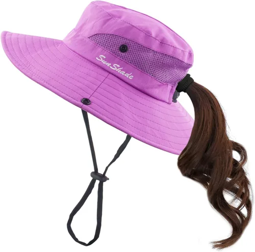 Vista 9 de Muryobao - Gorro de pesca para mujer, protección UV, plegable, con borde ancho