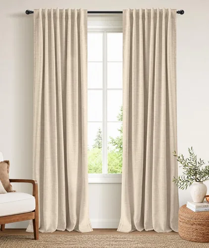 Vista 23 de INOVADAY Cortinas 100% opacas de 84 pulgadas de largo, juego de 4 paneles de lino con pestaña trasera y bolsillo para barra, cortinas opacas