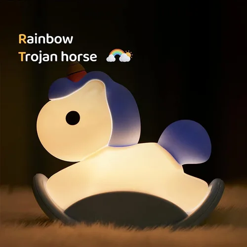 Vista 6 de Luz nocturna para niños, bonita lámpara de noche de unicornios esponjosos, animales kawaii de silicona iluminada para niños y niñas, luz nocturna