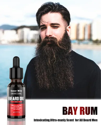 Vista 6 de ISNER MILE Kit de aceite para barba: regalos para hombres, papá, novio, acondicionador de bigotes, suaviza, fuerza con sándalo, ron de laurel