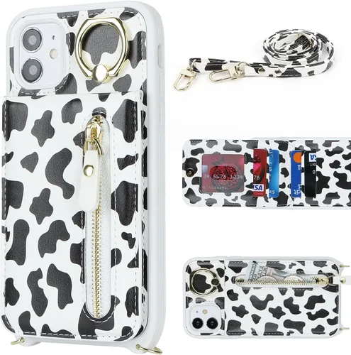 Vista 2 de Funda para iPhone 11 con tarjetero para mujer, iPhone 11 con correa y ranuras para tarjetas de crédito, bandolera con cremallera y función atril, a