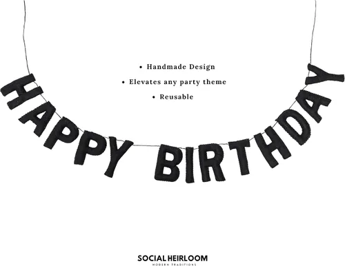 Vista 4 de Cartel de tela de fieltro de feliz cumpleaños Guirnalda negra Decoración reutilizable Elegante suministro para fiestas festivas (negro)