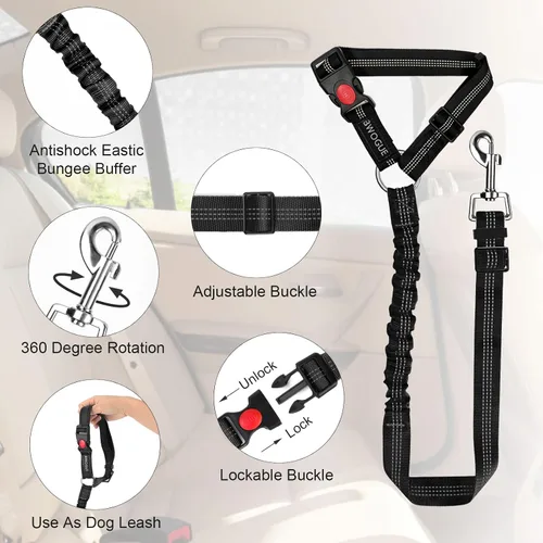 Vista 4 de BWOGUE Arnés de cinturón de seguridad para mascotas, cinturón de seguridad ajustable para reposacabezas de coche, arnés de cinturón de seguridad
