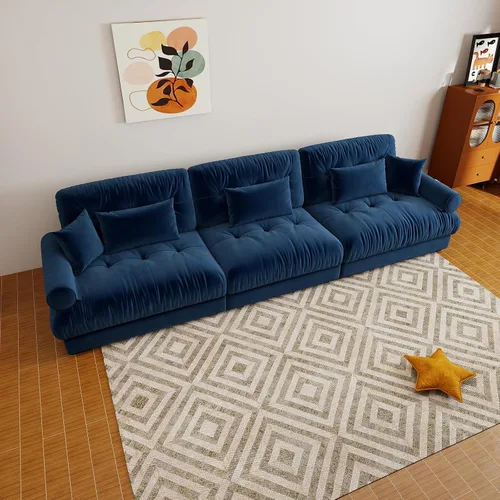 Vista 23 de Sofá modular de gran tamaño de 94 pulgadas, sofás seccionales grandes de color beige y blanco para sala de estar, juego de sofá de terciopelo, sofás