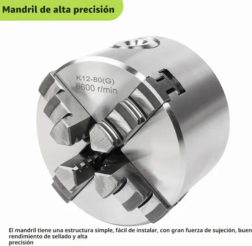 Vista 8 de RATTMMOTOR - Portabrocas de torno de 76 mm de 4 mandíbulas autocentrante de 3" K12-80mm, 6600R/Min 40N.m 10KN, Portabrocas de torno de precisión