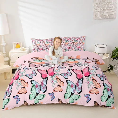 Vista 30 de Erosebridal - Juego de ropa de cama kawaii, juego de funda de edredón con diseño de fresa rosa, para mujeres, niñas y niños, decoración