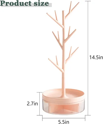 Vista 3 de MZYOUHUO Soporte para árbol de joyería, organizador de joyas 3 en 1, soporte para collar con bandeja acrílica para aretes, collares, pulseras