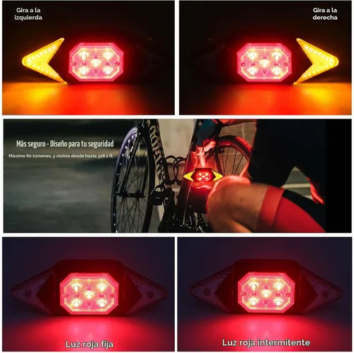 Vista 2 de Señales de Giro para Bicicleta Luces Traseras Recargables para Bicicleta para Conducción Nocturna Luces para Bicicleta Impermeables Luz de Bicicleta