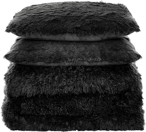 Vista 3 de Sweet Home Collection Juego de edredón de felpa lanudo ultra suave, lujoso, de pelo sintético, decorativo, esponjoso, ropa de cama de terciopelo