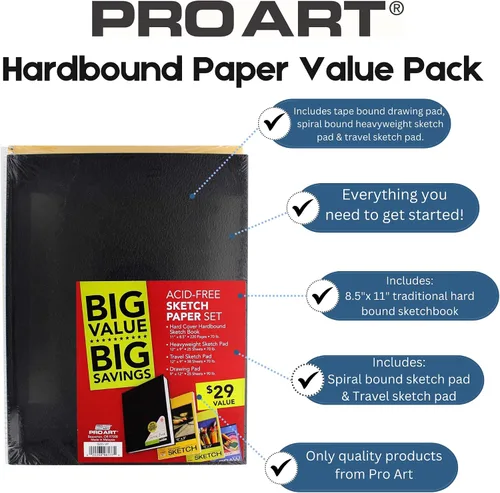 Vista 2 de PRO ART Paquete económico de papel para dibujar/boceto/encuadernado, multicolor