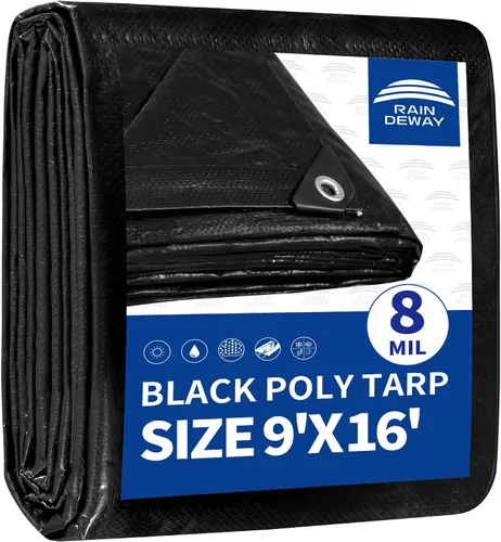 Vista 65 de RAINDEWAY Lona pequeña negra de 3x3 pies (paquete de 2), resistente a los rayos UV, lonas polivalentes de resistencia media impermeables, lona
