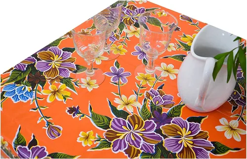 Vista 26 de Alux - Mantel de plástico con flores de hibisco para patios, picnic y mesas de cocina, azul y rojo, vinilo de plástico, mantel de plástico