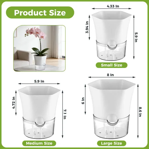 Vista 3 de Paquete de 3 macetas transparentes de riego automático de 7.8 pulgadas para plantas de interior, macetas hexagonales grandes con riego automático
