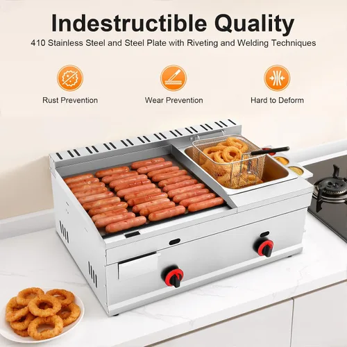 Vista 4 de Freidora de propano comercial, parrilla de gas propano de acero inoxidable de 6 litros con cesta extraíble, freidora de encimera de acero inoxidable