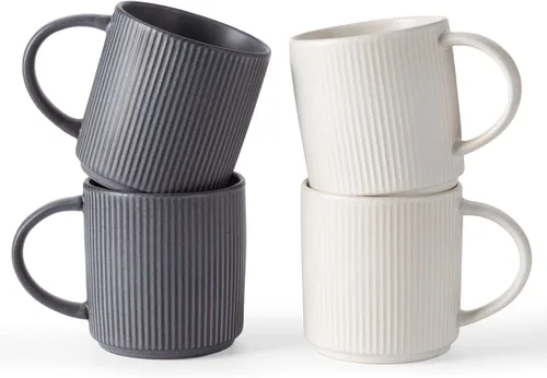 Vista 13 de famiware Juego de 4 tazas de café de 12 onzas, tazas de cerámica con asa Negro (Star-Black)