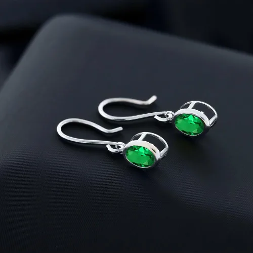 Vista 119 de Gem Stone King Aretes colgantes de plata de ley 925 de 0.276 x 0.197 in con piedra natal ovalada de alambre francés para mujer
